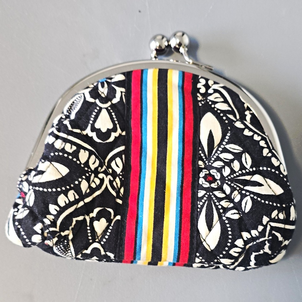 Vera Bradley Women's Black White Floral Kiss-Lock Coin Wallet, Multicolor Stripe